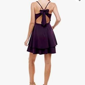 𝅺CITY Studio Purple Bow Spaghetti Strap Short Party Prom Dress
